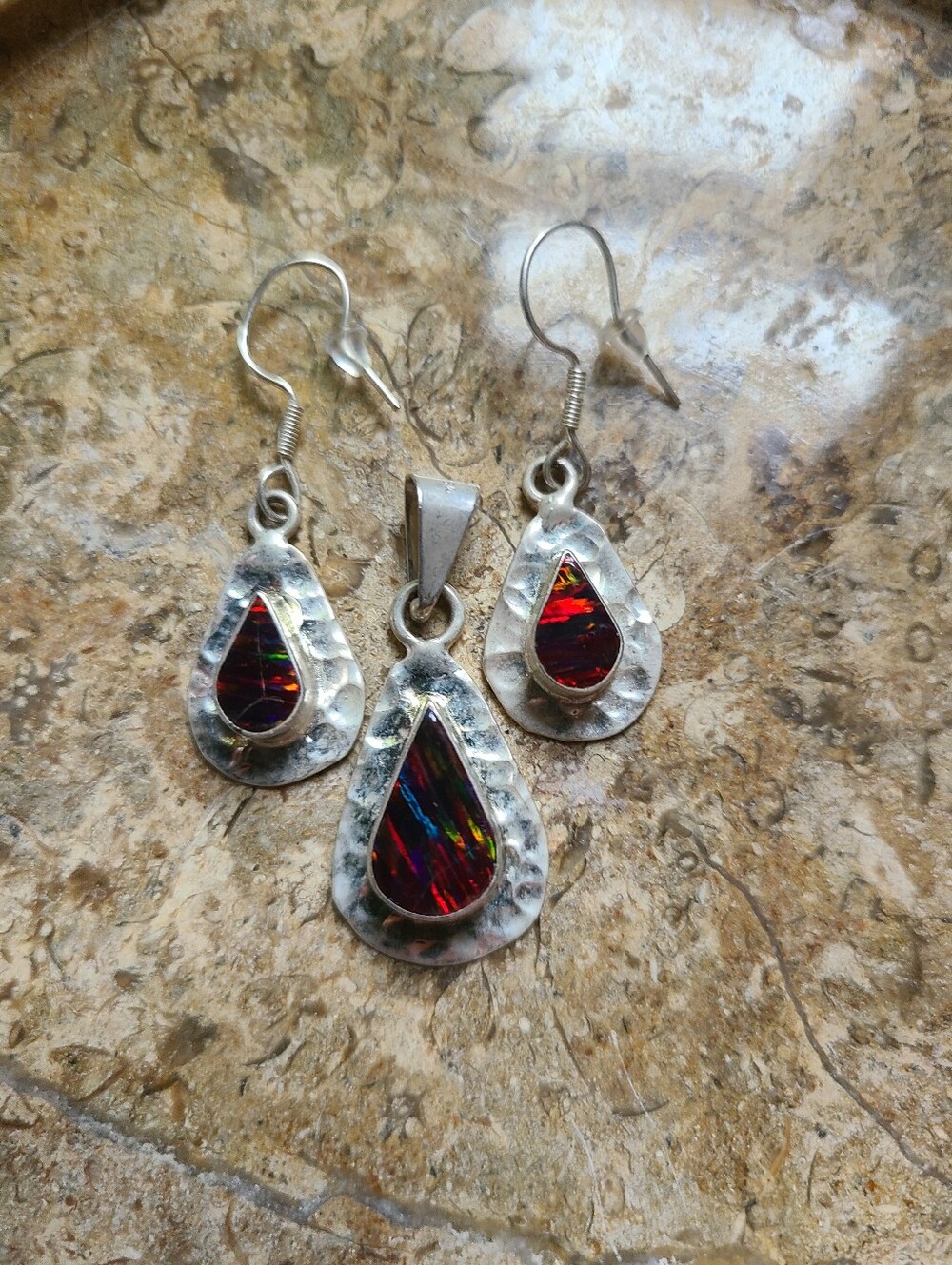 Sterling Silver 925 Handmade In Mexico Opal Earrings and Pendant READ